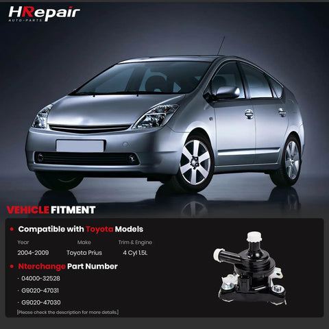 Premium Direct Fit Electric Inverter Cooler Water Pump Assembly That Slaps For 2004 Through 2009 Toyota Prius Hybrid 1 5 Liter on display with vehicle compatibility.