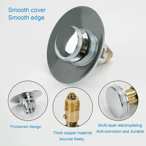Universal Push Button Pop Up Sink Stopper Two Pack Fits Most One Point One To One Point Nine Six Inch Drains No Overflow With Hair Catcher