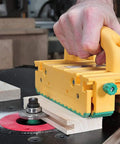 GRR RIPPER GR 100 3D Adjustable Table Saw Pushblock 2 Pack used on table saw for precise wood cutting in bright yellow