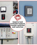Emergency Stop Button Cover Box Type Transparent Guard Lockout For Pro Grade Machinery, Rugged Large Push Button Shield That Prevents Accidental Activations And Keeps Your Crew Safe Industrial Stop Switch Box Protector For Heavy Equipment. Transparent lockout box on wall switch