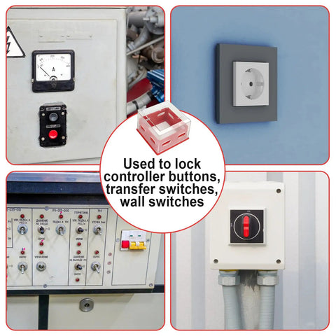 Emergency Stop Button Cover Box Type Transparent Guard Lockout For Pro Grade Machinery, Rugged Large Push Button Shield That Prevents Accidental Activations And Keeps Your Crew Safe Industrial Stop Switch Box Protector For Heavy Equipment. Transparent lockout box on wall switch