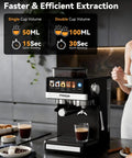 Espresso Machine With Grinder And Steam Frother For Home Use 20 Bar Pressure Compact Coffee Maker displayed in kitchen.