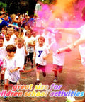 Children running in a color run event using Bulk Holi Color Powder 40 Pound Kit In 8 Pack 5 Pound Each.