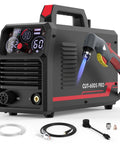Four-In-One Plasma Cutter 60Amp Dual Voltage 110V 220V Non High Frequency Non Touch Pilot Arc with accessories displayed