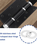 30Pcs Flat Washers 304 Stainless Steel 10x16x1mm Door Hinge Gaskets, shown next to a black hinge installed on wood.