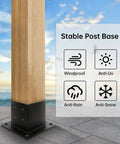 4x4 Post Base Brackets Set of 4 For Deck Fence Pergola Porch Posts, Inner Size 3.5x3.5 Inches, Heavy Duty Steel, Black Powder Coat