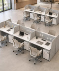 Eight Person Modular Cubicle Workstation Featuring Tall Privacy Panels And Integrated Power Hubs Plus Rolling File Drawers For A Stress Free Big League Office Setup in a modern office environment.