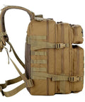 Side view of 45L Military Tactical Backpack With Molle System Army Assault Pack showcasing large compartments and durable straps.