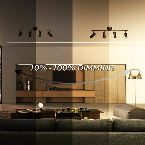 Stylish 4 Light LED Track Lighting Kit Dimmable And Directional, 1800 Lumens, 2700K Soft White, CRI 80, Aluminum Black Finish, Anti Glare, Flush Mount Ceiling Fixture For Indoor Lighting