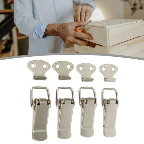 Eight Pack Heavy Duty Door Latches For Cabinets 7.2 By 2.7 Cm Cold Rolled Steel Spring Catch Toggle Lock Hasp Buckles displayed