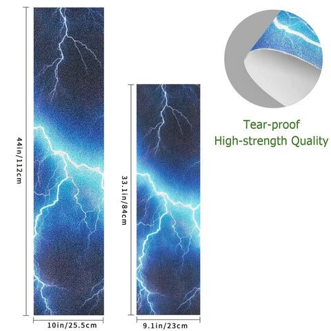 Electric Blue Lightning Skateboard Grip Tape For Longboards Anti Slip Wear Resistant Peel And Stick 44 Inch By 10 Inch Sheets