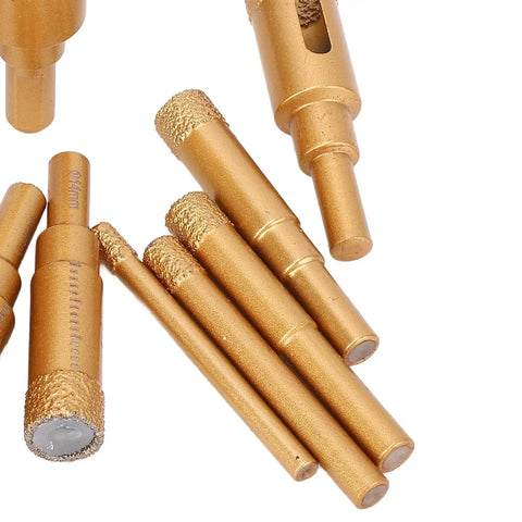 Get The Ultimate 12-Piece Hole Saw Kit With M10 Drill Bits For Ceramics Brick And Glass Plus Dry Wet Drilling Capability Using High Speed Steel Core Bits In Sizes From 6-35MM Perfect For Pros And DIYers Akin To A Total Game Changer, gold HSS core bits