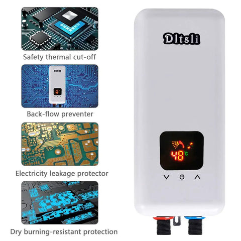 240V 5.5KW 4.5KW 3.5KW On-Demand Tankless Electric Water Heater with safety features and digital LCD display