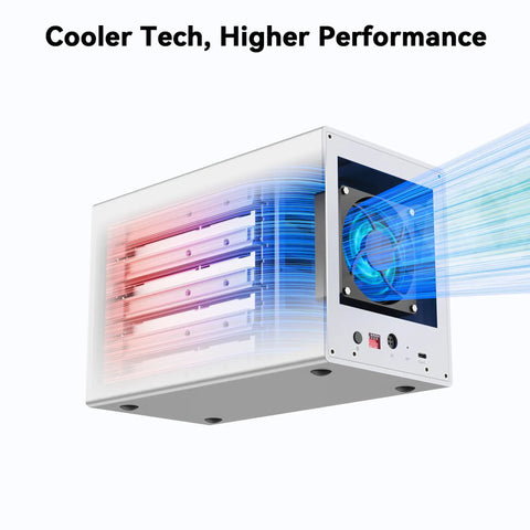Heavy Duty Five Bay External Hard Drive Enclosure Usb C Aluminum Body with cooling fan and dual SATA bays shown in action.