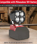Cordless LED Work Light 40W 6000 Lumens 6500K for outdoors and job site use with 120 degree beam Milwaukee 18V battery compatible