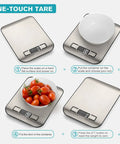 Digital Kitchen Scale With LCD Display And High Precision Weighing In Grams And Ounces, 11lb Capacity, showcasing tare function