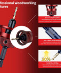 Pro Grade Wood Countersink Drill Bit Set For Wood Six Piece With Sizes 4 6 8 10 12 Adjustable Depth Stop Hex Key And Driver Bit