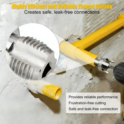Drill Powered PVC Pipe Threader Dual Function Internal And External Threads No Fuss Tapping And Threading Tool in use