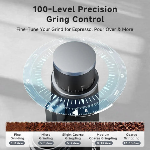 Premium Electric Coffee Grinder With 48MM Conical Burrs For Ultra Consistent Grounds That Slash Heat Buildup And Deliver Straight Fire Flavor For Every Smooth Daily Brew grind control dial for precise settings