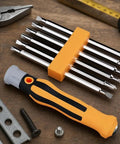 Durable 13 In 1 Screwdriver Set With Magnetic Multitool Bits And Tough CRV Steel offers a slick grip on a wooden workbench.