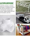 Five Way 2 Inch PVC Pipe Fittings White SCH40 Furniture Grade Connectors for DIY Projects shown in various applications