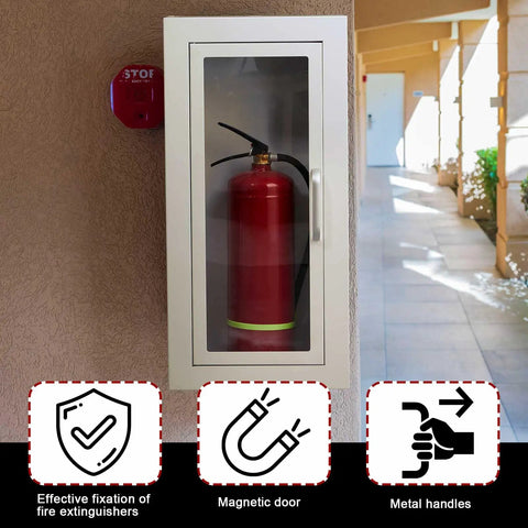 Wall-mounted Go To Double Pack 10 Lb Fire Extinguisher Cabinet For Wall Or Surface Mount White Steel Box with Handle