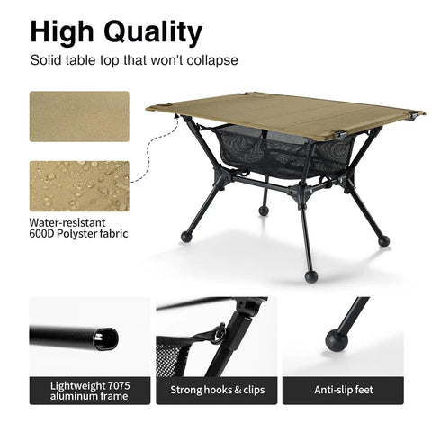Dipper Camping Table Lightweight Portable Folding Table With Mesh Storage Net Adjustable High Low Heights Ideal For Camping
