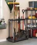 Garage Tool Tower Rack With Casters Organize Up To 40 Long Handled Tools Rakes Brooms Shovels Head Down Storage in garage corner