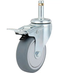 Super Smooth 3 Inch Swivel Caster Wheels Set Of 4 With 7/16 Inch Stem Heavy Duty Locking Casters close-up view of grey rubber tread.