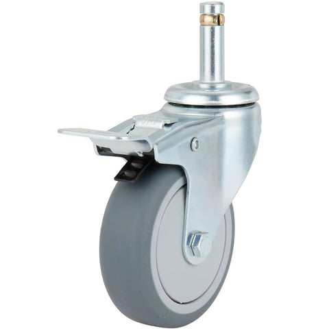 Super Smooth 3 Inch Swivel Caster Wheels Set Of 4 With 7/16 Inch Stem Heavy Duty Locking Casters close-up view of grey rubber tread.