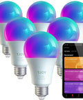 Six Pack Smart LED Light Bulbs That Work With Alexa And Google Home, Tuya Smart App Control, RGB Color Changing, A19 E26 Base