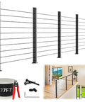 36 Inch Modular Cable Railing Post Kit For Deck Surface Mount With Heavy Duty Stainless Steel Wire System shown in modern indoor and outdoor settings.
