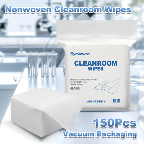 Pack of Lab-Grade 9x9 Inch Cleanroom Wipes 150 Count Grade A 68 GSM Cellulose Polyester Blend Lint Free