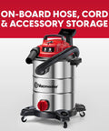 Heavy-Duty 8-Gallon Stainless Steel Wet/Dry Vacuum With Boss-Level Suction, 83-Inch Lift, Red Edition with onboard storage