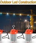 Five 100W LED Temporary Work Lights With 14000 Lumens Of Bright 5000K White Light, Linkable For Job Sites With Construction Crane Background