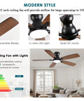 Total Room Glow Up 52 Inch Low Profile Ceiling Fan With Smart Ambient Lighting, Remote And Smartphone App Control, Whisper Silent DC Reversible Motor, Six Tuned Speeds, Easy Peasy Flush Mount, Brown Finish For Bedroom Or Chill Spot in modern living room setting.