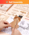 3D Wooden Puzzle Lucky Cat DIY Wood Craft Model Kit For Teens And Adults Easy To Build Fun Family Project No Brainer STEM Craft Gift Beginner Friendly Hands On Home DIY Kit, hands assembling wooden cat pieces