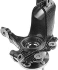 Front Left Wheel Hub Bearing And Steering Knuckle Assembly For Ford Focus 2012 2013 2014 2015 2016 2017 2018 2.0L FWD Preassembled Bolt On Replacement Part Easy Install Driver Side shown in close-up.