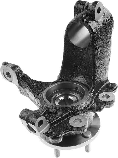 Front Left Wheel Hub Bearing And Steering Knuckle Assembly For Ford Focus 2012 2013 2014 2015 2016 2017 2018 2.0L FWD Preassembled Bolt On Replacement Part Easy Install Driver Side shown in close-up.