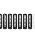 Matte Black Front Mesh Grille Inserts For 2007 2015 Jeep JK Wrangler And Unlimited With Round Slot Grilles 7 Black Inserts Plus 1 White Accent
