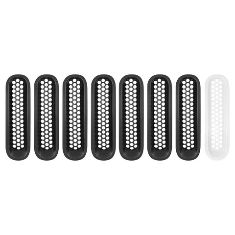 Matte Black Front Mesh Grille Inserts For 2007 2015 Jeep JK Wrangler And Unlimited With Round Slot Grilles 7 Black Inserts Plus 1 White Accent