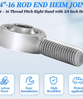 Bolt On Rod End Heim Joint Three Quarter Inch Bore And Three Quarter Inch Sixteen Thread, Heavy Duty Suspension Link Kit, Welding Ready Install, Two Pack, Durable Steel Construction For Easy Mating And Performance, carbon steel rod end with 3/4-16 thread