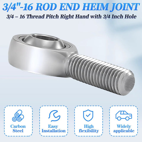Bolt On Rod End Heim Joint Three Quarter Inch Bore And Three Quarter Inch Sixteen Thread, Heavy Duty Suspension Link Kit, Welding Ready Install, Two Pack, Durable Steel Construction For Easy Mating And Performance, carbon steel rod end with 3/4-16 thread