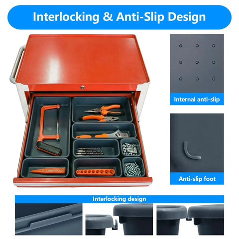 68 Piece Tool Box Organizer Set With 5 Size Drawer Inserts For Desk Garage And Workbench Dope Small Parts Widgets showcasing interlocking trays in a tool chest drawer
