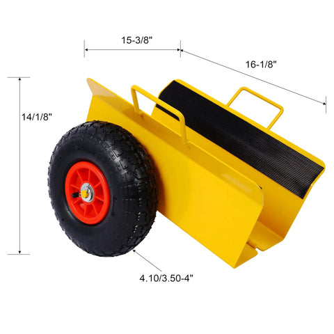 Rock Solid Heavy Duty Slab Cart With 10 Inch Pneumatic Tires And 600 Pound Capacity side view showing measurements and tire details.
