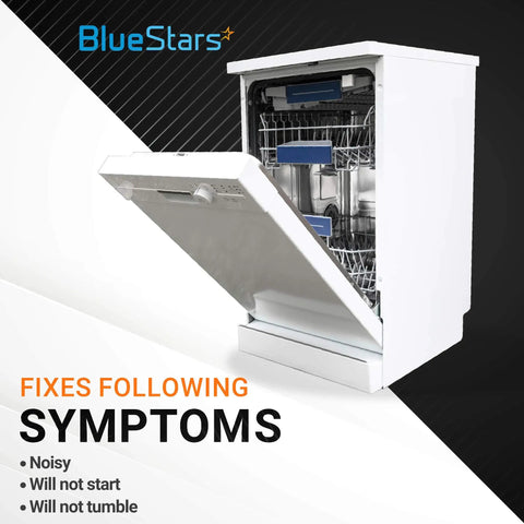 Open dishwasher with text overlay about fixing symptoms, suitable for Dishwasher Side Mounting Bracket Replacement Kit Including Two Brackets And Four Screws Easy Install Durable Build Lifetime Protection Model 8212560 Fits Most Full Size Dishwashers.