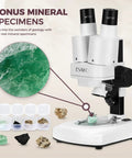Dual LED Kids Microscope Science Kit With 52 Plus Pieces Including Mineral And Insect Specimens Prepared Slides And DIY Blank Slides Totally Great For Curious 8 To 12 Year Old Scientists, with mineral samples