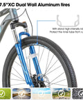 27 Point 5 Inch Mountain Bike With 21 Speeds Lockout Suspension Fork Aluminum Frame Hydraulic Disc Brakes close-up wheel