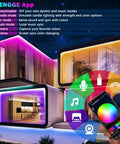 ZENGGE app interface with vibrant colored lights on a modern exterior, highlighting RGB LED strip functions and modes.