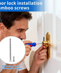 Man installing a door lock using Totally Legit Heavy Duty M4x60mm Adjustable Cabinet Knob Screws With Sleeves Sleek Nickel Steel.